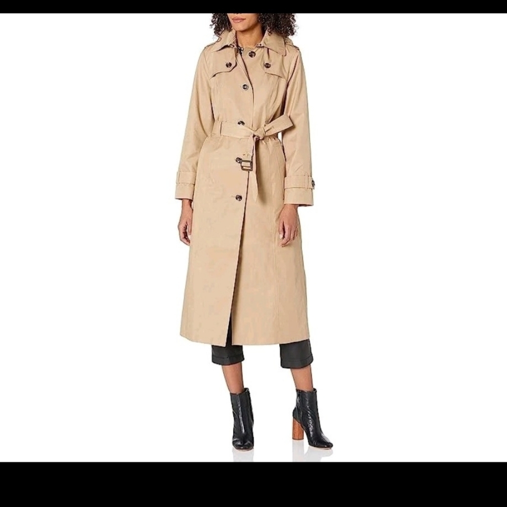 LONDON FOG Women's Single Breasted Long Trench Coat Size Small British Khaki
